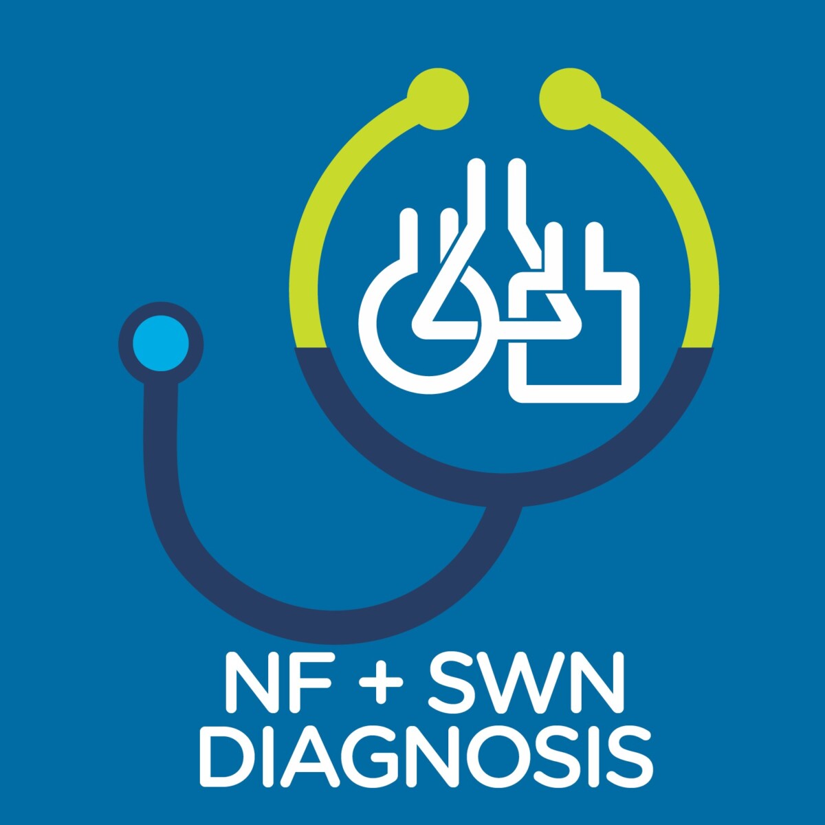 Logo with a stethoscope and beakers, it reads NF + SWN Diagnosis