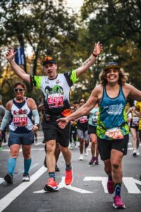 A group of people running in a marathon.