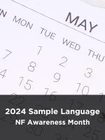A calendar with the words 2020 sample language nf awareness month.