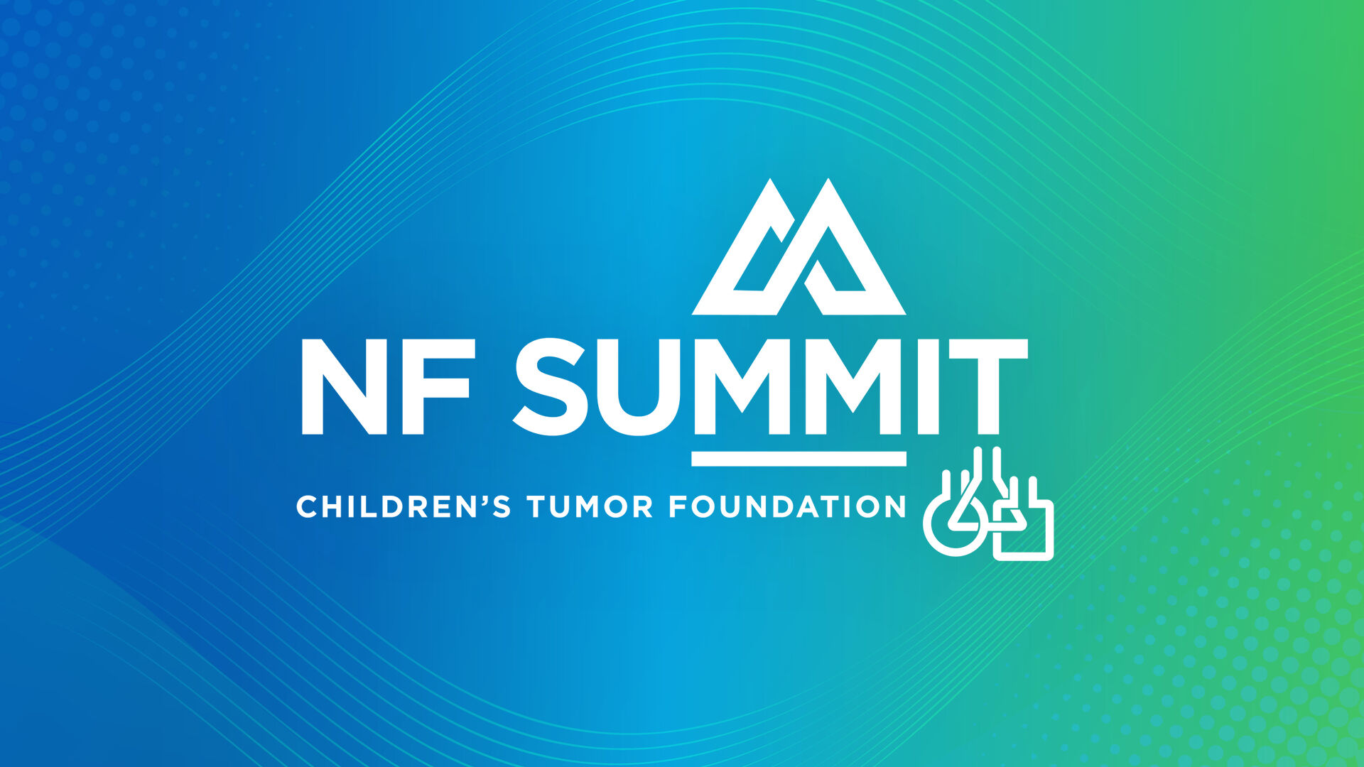 Graphic for "nf summit" featuring the children's tumor foundation logo on a blue and green gradient background.