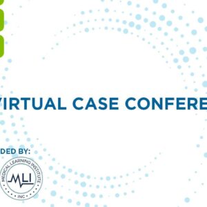 NF Virtual Case Conference poster featuring logos of Children's Tumor Foundation and Medical Learning Institute with abstract blue and green dot design.