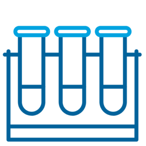 Icon of three test tubes in a rack, outlined in blue.