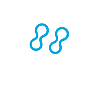 An icon of a magnifying glass with two blue peanut shapes in the lens area.