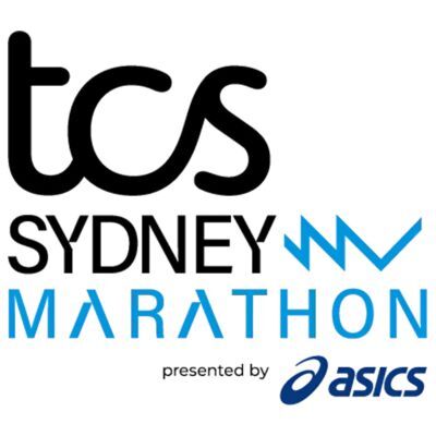 TCS Sydney Marathon logo featuring the event name in bold text with "presented by ASICS" at the bottom.